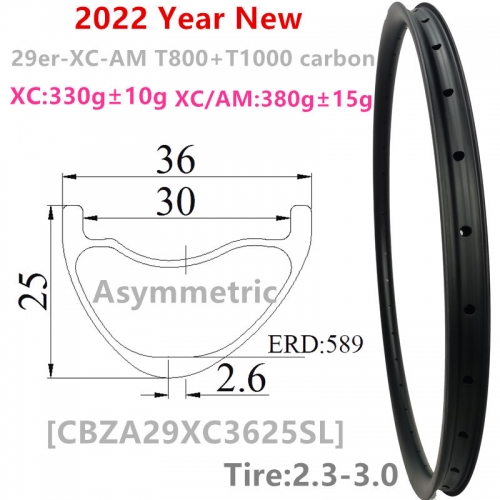 [CBZA29XC36SL] 2022New Desgin Only 330g T1000 36mm Width 25mm Depth Internal 30mm Asymmetric 29er Carbon Fiber Mountain Bike wheel Hookles Tubeless