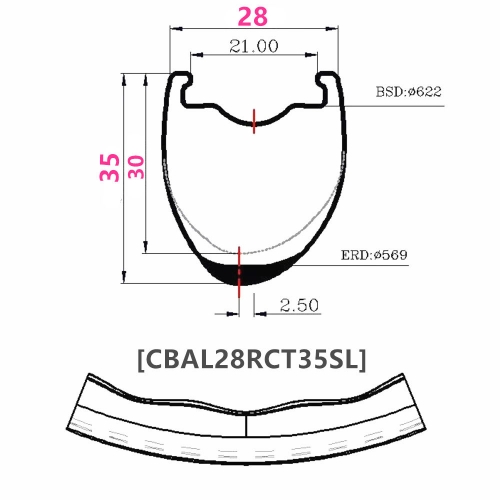 [CBAL28RCT35SL] 700C 365g Asymmetric T800 NEW Gravel  Road Bike 28mm wide 35mm Depth 700C Carbon Fiber Rim Clincher Tubeless Compatible rims