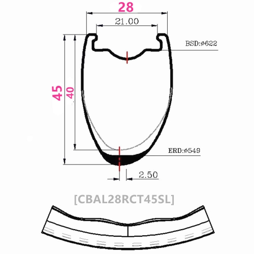 [CBAL28RCT45SL] 700C 390g Asymmetric T800 NEW Gravel  Road Bike 28mm wide 45mm Depth 700C Carbon Fiber Rim Clincher Tubeless Compatible rim