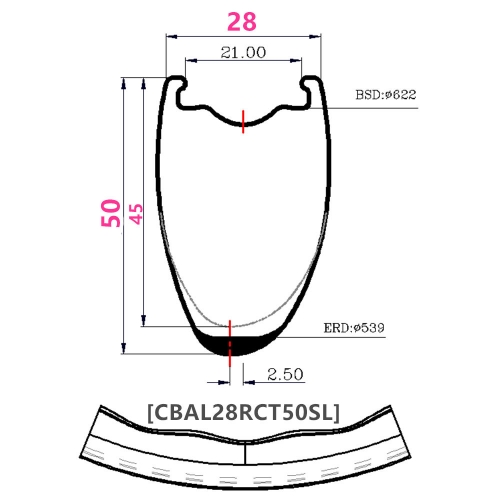 [CBAL28RCT50SL] 700C 405g Asymmetric T800 NEW Gravel  Road Bike 28mm wide 50mm Depth 700C Carbon Fiber Rim Clincher Tubeless Compatible rim