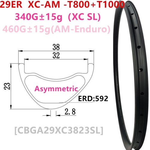 [CBGA29XC3823SL] 2022New Desgin Only 340g T1000 38mm Width 23mm Depth Internal 32mm Asymmetric 29er Carbon Fiber Mountain Bike wheel Hookles Tubeless