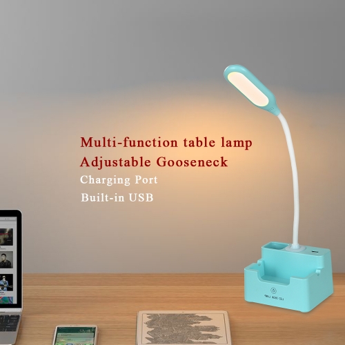 Karmiqi LED Desk Lamp with USB Charging Port 3 Lighting Modes Intelligent Touch-Sensitive Control Panel Adjustable Goose Neck Rechargeable Batteries Eye-Caring Dimmable Table Lamp for Office Studying