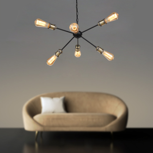 Karmiqi Modern Sputnik Chandelier, 6-Light Pendant Lighting, Mid Century Ceiling Light for Living Room Bar Kitchen Dining Room