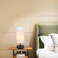 Karmiqi Table Lamp for Living Room, Bedside Lamp for Bedroom, LED Bulb Included, with White Cylinder Shade Metal Base, Modern Simple Design