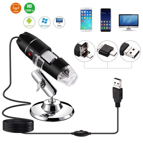 Jiusion 40 Jusqu à 1000X Grossissement Endoscope, 8pcs LED USB 2.0 Microscope  numérique, Mini caméra avec Adaptateur OTG et Support en métal, Compatible  avec Mac Window 7 8 10 11 Android Linux 
