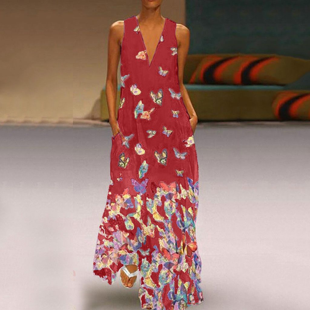 knee length dresses for ladies Valentina Pink Butterfly Maxi Dress - US 18