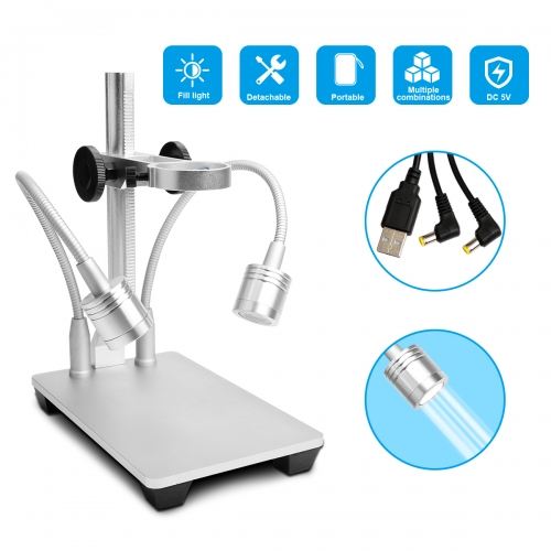 Jiusion Updated with 2 Lamps Aluminum Alloy Universal Adjustable Professional Base Stand Holder Desktop Support Bracket for Max 1.4" in Diameter USB D