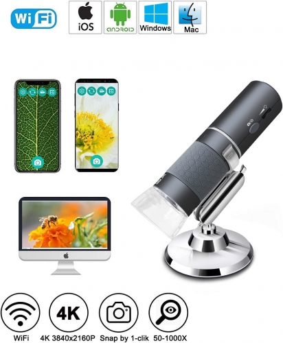 Jiusion WiFi USB Digital Handheld Microscope, 50 to 1000x Wireless Magnification Endoscope 8 LED Camera Metal Stand Compatible with iPhone i