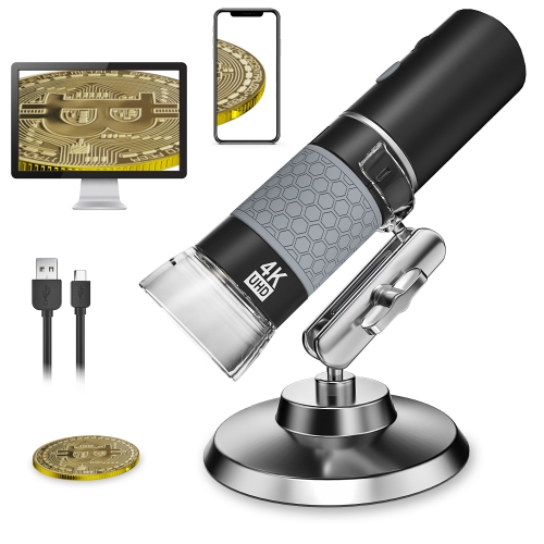 Bysameyee 4K WiFi Digital Microscope, 50-1000X USB Handheld Microscope Camera Magnifier, Phone Wireless Microscope Inspection Endoscope Compatible for