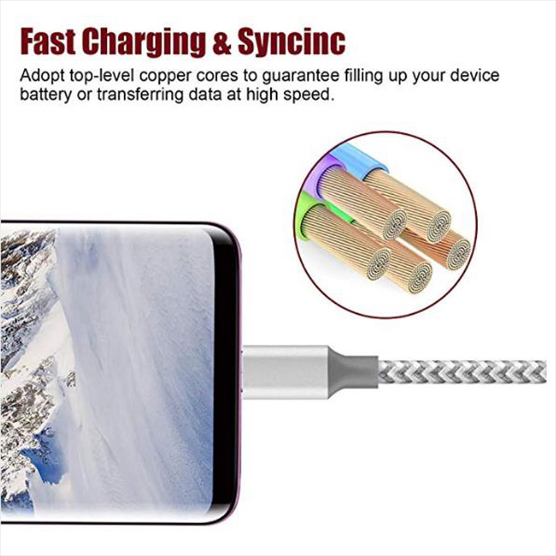 Anyfe Elbow Nylon Braided USB Cable,High Speed Data and Charging with Micro USB / Type C / Lightning Cable