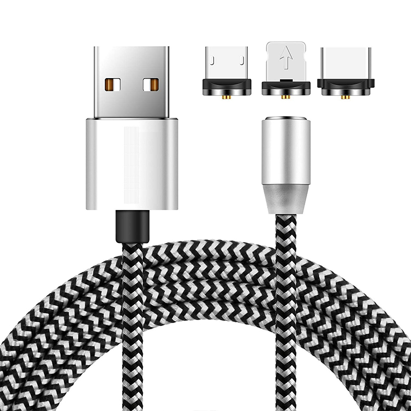 Anyfe Magnetic Cable Round 3 in 1,Nylon Braided USB,High Speed Data and Charging with Micro USB / Type C / Lightning Cables