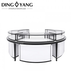 Wood Glass Round Center Island Jewelry Counter