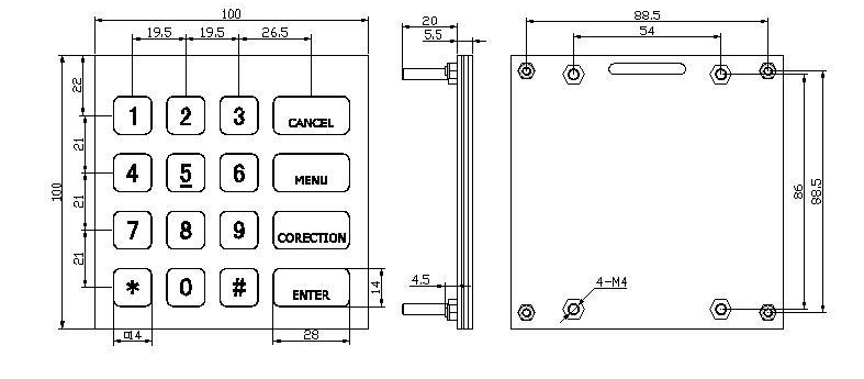 IP67 waterproof industrial stainless steel kiosk keypad, numeric keypad..