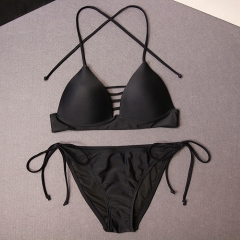 Pure black padded halter two pieces set