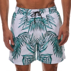 Leaf print men board shorts for swimming