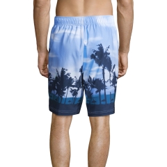 Quick dry dusk coconut tree print men swimming trunks