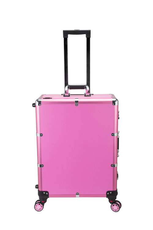 Pink trolley makeup case with light cosmetic rolling case with 4 legs