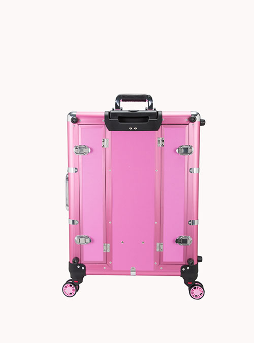 Pink trolley makeup case with light cosmetic rolling case with 4 legs