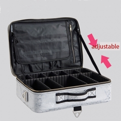 Best white and bright gray marble makeup train case portable beauty cosmetic case with waterproof PU leather for makeup artist