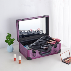 Multi-fuctional beauty leather makeup case multi-layer cosmetic case with big mirror for toiletries and jewelry
