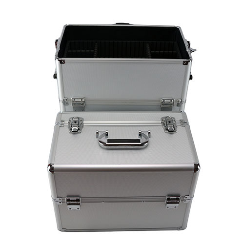 Silver rolling makeup case aluminum trolley beauty cosmetic box