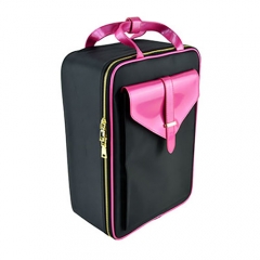 Black Oxford fabric makeup case professional cosmetic case large beauty makeup box with back strap PU handle