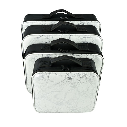 Oxford makeup case white and black cosmetic case with marble pattern travel makeup vanity case   to hang up luggage case
