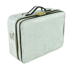 White marble pattern PU cosmetic case makeup train bag with 3 layers
