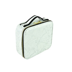 Small portable marble Pro makeup bag travel cosmetic case with EVA divider luxury beauty bag with white marble pattern