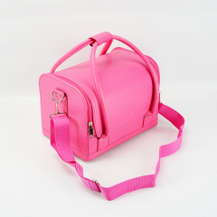 Soft lightweight makeup case pink cosmetic box beauty PU leather makeup bag with zippers