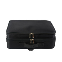 Travel large Oxford makeup case with 3 layers black