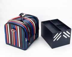 Cosmetic vanity box makeup travel bag with colorful stripes beauty cosmetic case