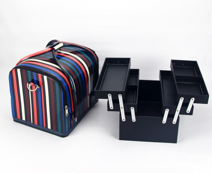 Cosmetic vanity box makeup travel bag with colorful stripes beauty cosmetic case