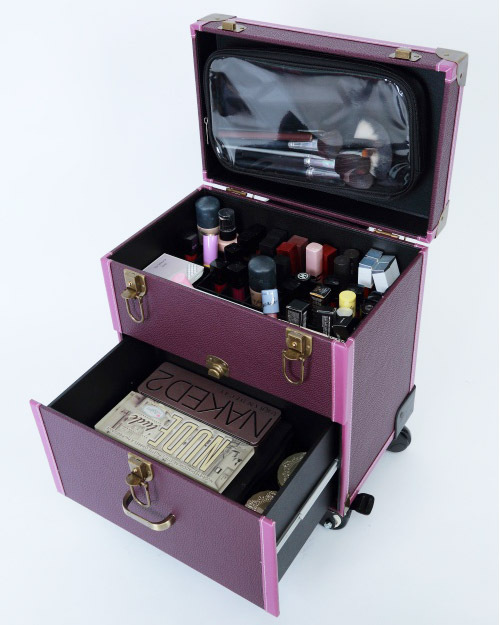 Rolling makeup train case soft leather portable trolley cosmetic luggage