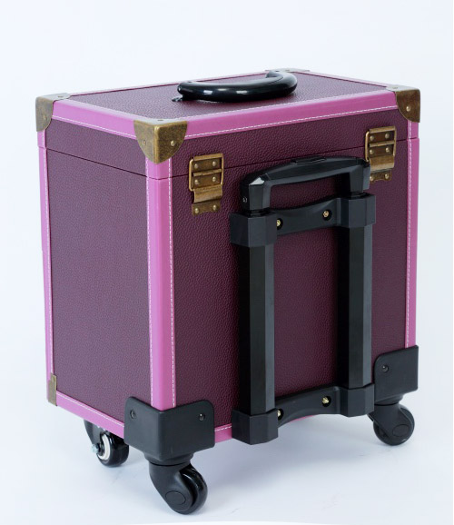 Rolling makeup train case soft leather portable trolley cosmetic luggage