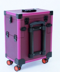 Leather makeup trolley case cosmetic train luggage storage with 4 wheels