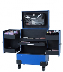 Leather makeup trolley train case beauty cosmetic rolling luggage artist organizer with 4 wheels