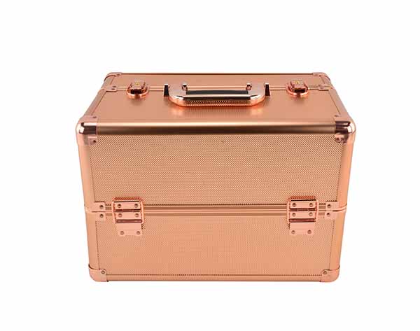 Rose gold aluminum cosmetic makeup cases ABS panel with black trays
