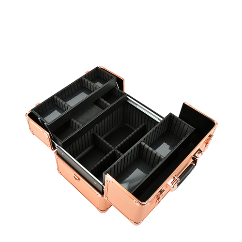 Rose gold aluminum cosmetic makeup cases ABS panel with black trays