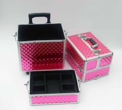 Large aluminum makeup rolling case hairdressing beauty box trolley cosmetic case rose