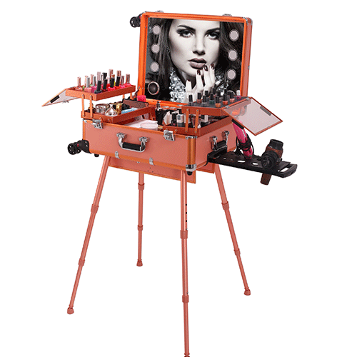 Rolling makeup beauty case with light trolley cosmetic case LED bulbs