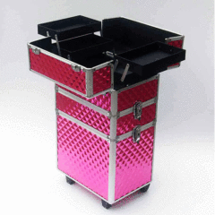 Large aluminum makeup rolling case hairdressing beauty box trolley cosmetic case rose