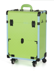 Pu Makeup Trolley Box Green Cosmetic Case With Wheels