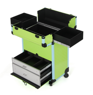 Pu Makeup Trolley Box Green Cosmetic Case With Wheels