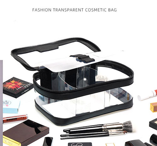 Custom PU transparent cosmetic bag portable storage makeup cases with zipper