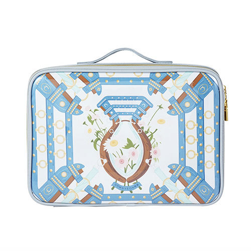 Large capacity cosmetics tool case with mirror blue printed makeup storage bag