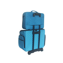 Quilted makeup trolley case blue makeup box with wheels