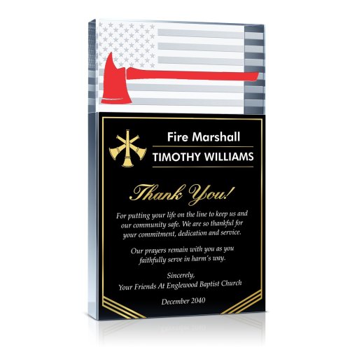 Crystal Firefighter Axe Thank You Gift Plaque