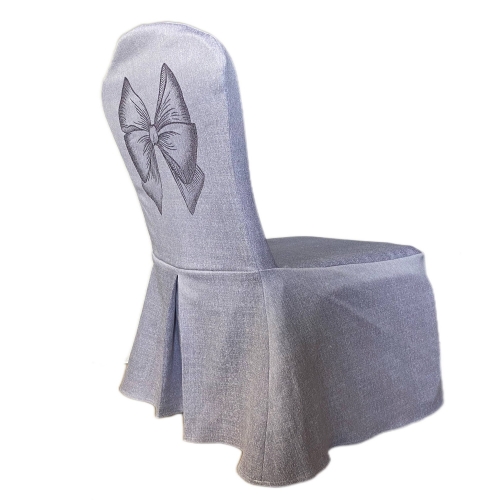 Wedding Banquet Jacquard Chair Covers with Customizing Ribbon Sash Pattern Embroidery
