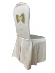 Wedding Banquet Jacquard Chair Covers with Customizing Ribbon Sash Pattern Embroidery